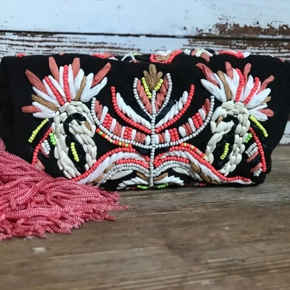 Anthropologie Raffia Embellished  Clutch